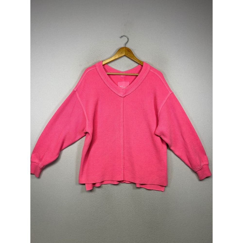 Barbiecore Aerie Women S‎ Pink Waffle Knit V-Neck Oversized Pullover Sweater
